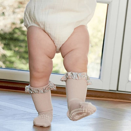Antypoślizgowe skarpetki do nauki chodzenia dla dziecka BAMBOO Soft Pink Michelle 1-2 lata - GoBabyGo 