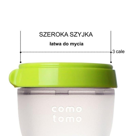 COMOTOMO - antykolkowa butelka silikonowa 250 ml Green BABY