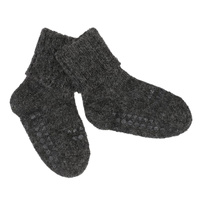 Wełniane antypoślizgowe skarpetki dla do nauki chodzenia ALPACA Dark Grey Melange 1-2 lata - Pom Pom