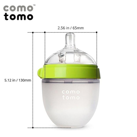 COMOTOMO - 2 antykolkowe butelki silikonowe MOM'S BREAST 150 ml Green NEWBORN 2 pack Wiek: 0+