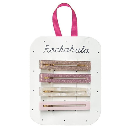 Spinki do włosów dla dziewczynki - Retro Acrylic Bar Pink - Rockahula Kids - 4 szt.