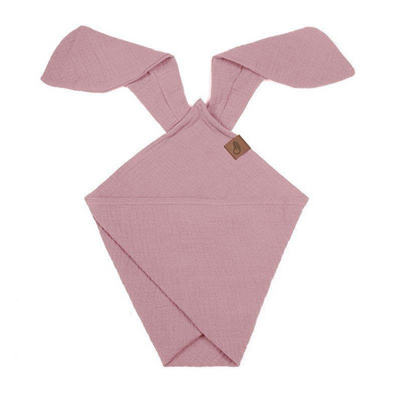 Pieluszka dla niemowlaka dou dou BUNNY z organicznej BIO bawełny GOTS cozy muslin with ears 2in1 Baby Pink - Hi Little One