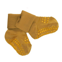 Antypoślizgowe skarpetki dla dzieci do nauki chodzenia BAMBOO Mustard 6-12 m-cy - Pom Pom