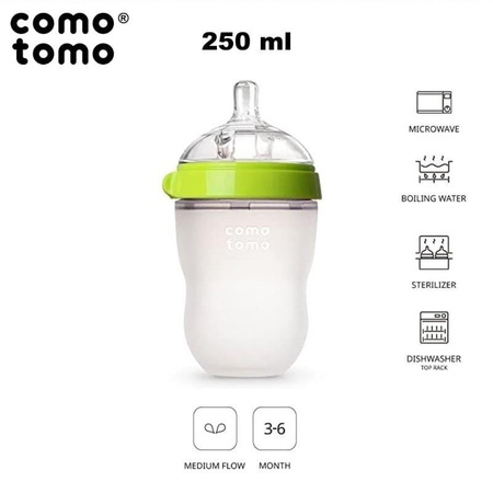 COMOTOMO - antykolkowa butelka silikonowa 250 ml Green BABY