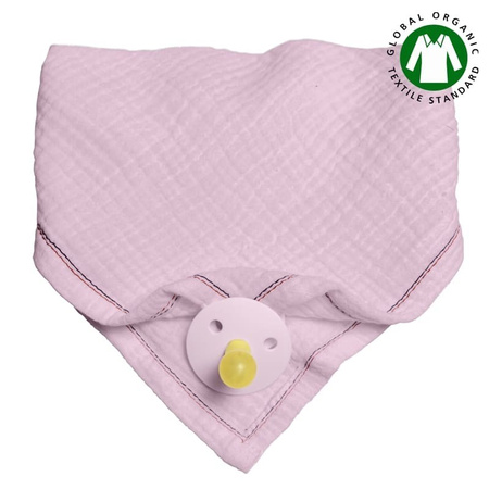 Bandana, śliniak z zawieszką na smoczek dla dziecka z organicznej BIO bawełny GOTS bandana bibs 3in1Baby Pink Dark - Hi Little One 