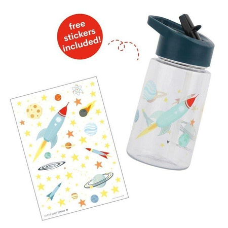 Bidon transparentny dla dziecka ze składanym ustnikiem -  Kosmos z naklejkami